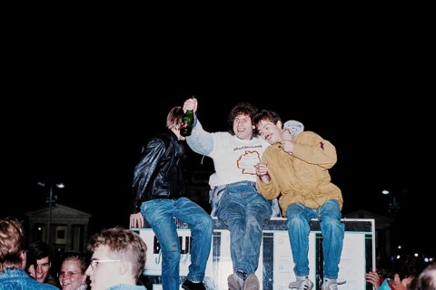 Historic photo of the reunification ceremony on October 3, 1990 at the Brandenburg Gate, Berlin,