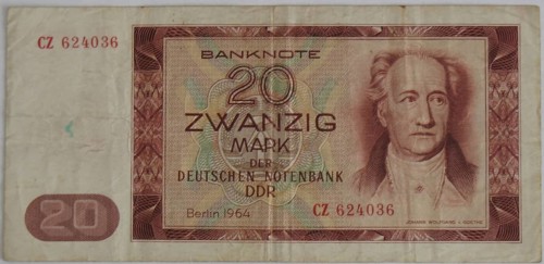 Banknote, banknote, 20 Mark, GDR, reproduction of a historical banknote