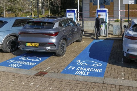 Electrical Vehicles EV bp pulse Charging Station, Milton Keynes Central, Buckinghamshire, England,
