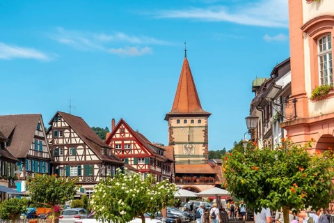 The Obertorturm tower on Victor-Kretz-Straße in the old town of Gengenbach in the Black Forest,