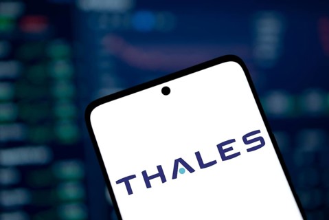 Dhaka, Bangladesh- 17 Dec 2024, Thales logo is displayed on smartphone. Thales Group is a French