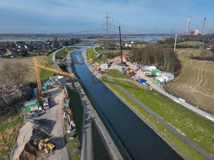 Dinslaken, Voerde, North Rhine-Westphalia, Germany - New Emscher estuary into the Rhine. New