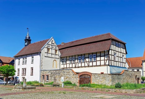 The town hall on the market square of Oebisfelde in the UNESCO biosphere reserve Drömling