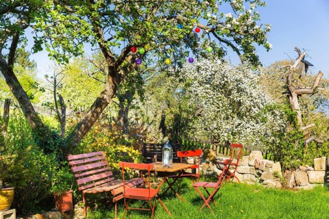 A landscaped natural garden with a house in a nature reserve on the edge of a village, Bannewitz,