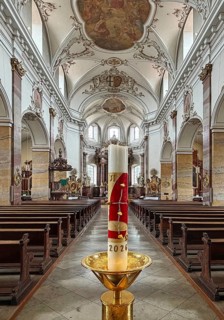 Catholic parish church of St. Blasius, interior view, central nave, baroque style, baroque quarter,