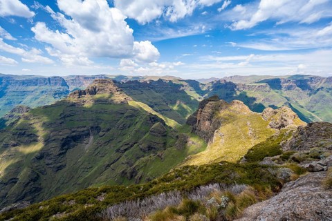 Mountain landscape of the Cathedral Range, view from the summit of Cathedral Peak or Cathedralpiek