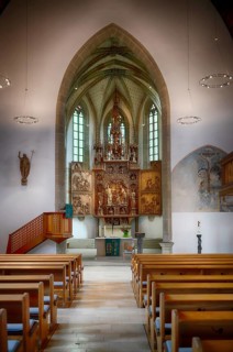 Interior view, high altar carved from linden wood, carved altar, choir, Lutheran City Church, Old