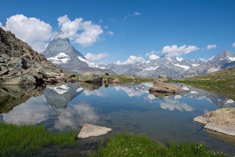 Matterhorn reflected in Riffelsee, Zermatt, Valais, Switzerland