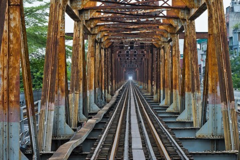 Long Bien railway bridge across the Red River, Hanoi, Ha Noi province, Vietnam