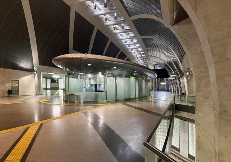 Heumarkt subway station, view of the sales pavilion in the dome room, Cologne, Rhineland, North