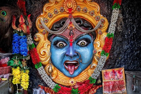 Altar dedicated to Dakshina Kali, local form of the hindu goddess Kali (Odisha, India)