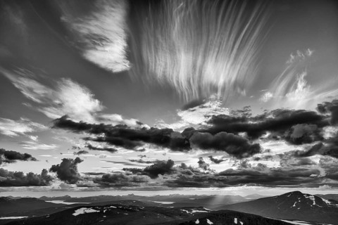 View from Sarek National Park to Padjelanta National Park, Laponia World Heritage Site, Norrbotten,