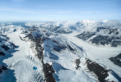 Summit of high mountains with glaciers, aerial view, Alaska Range, Denali National Park, Alaska,