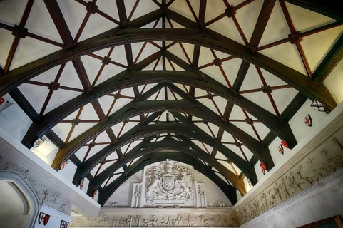 Interior view, dining room, coat of arms, St Michael's Mount, Cornwall, England, Great Britain,