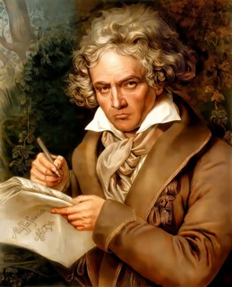 Ludwig van Beethoven with the manuscript of the Missa solemnis, digitally edited based on a