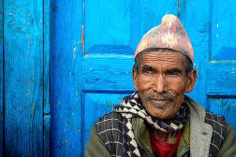 Portrait, elderly Nepalese, Hindu ethnic group, Simikot, Humla, Himalayas, western Nepal, Nepal