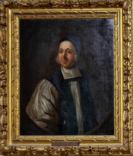 Gilt framed oil painting depicting Bishop Thomas Ken 1637–1711, church of St John the Baptist,