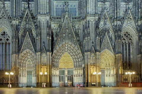 Cologne Cathedral entrance area Morning atmosphere illuminates Cologne Germany