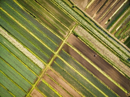 Aerial view agricultural fields in Saint-Lo. France