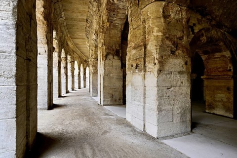 Interior view, walls of the Roman Amphitheatre, Arles, southern France, France