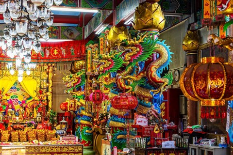 Colourful dragon figures in a shopping mall Kad Luang Warorod Market, Chiang Mai Thailand