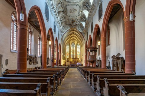 Interior of St. Sebastian City Church in the old town of Limburg an der Lahn, Hesse, Germany
