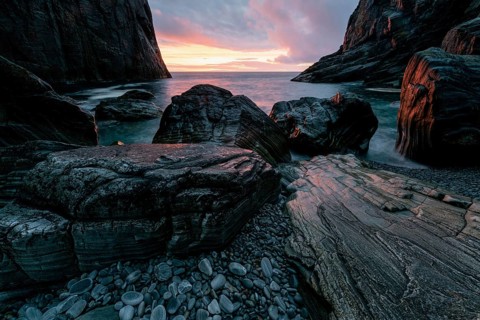 Evening in a rocky bay, Söröya, Norwegian European Sea, Finnmark, Norway, September 2018