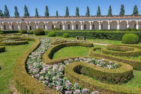 Flower garden behind the colonade, Kromeríž, Zlínský kraj, Czech Republic
