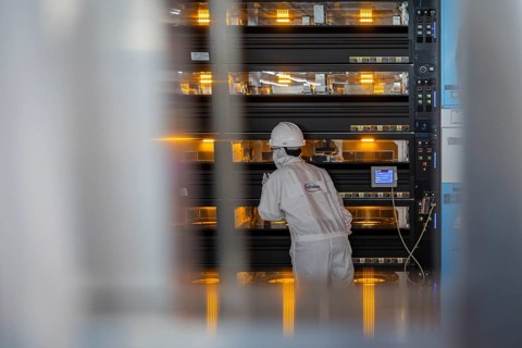 Clean room of Infineon Technologies AG's new Smart Power Fab in Dresden on June 10. The Smart Power