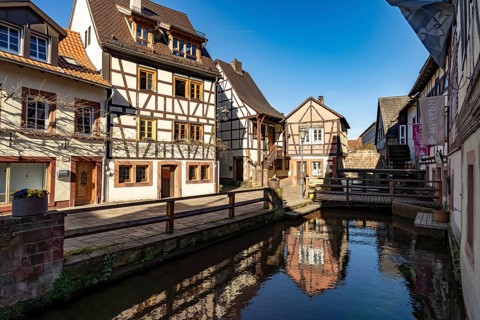 The Queich in the old town of Annweiler am Trifels, Southern Wine Route, Rhineland-Palatinate,