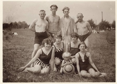Bathing, swimwear, woman, men, leisure, fun, summer, group of people in bathing suits posing in a