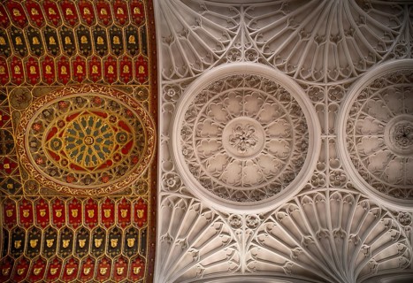 Interior view of church ceiling, stucco ceiling, stucco relief, St Mary Aldermary Church, City of