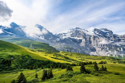 Mountain panorama with peaks Eiger, Mönch and Jungfrau, Kleine Scheidegg, Jungfrau region, Bernese