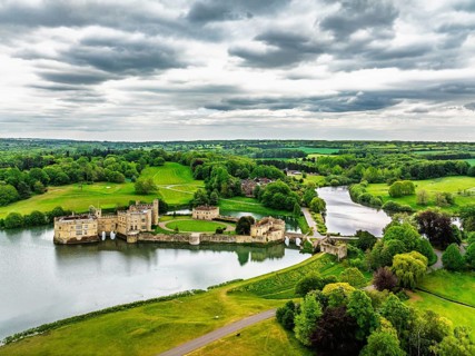 Leeds Castle from a drone, River Len, Kent, EnglandDefault