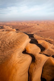 Aerial view, evening mood, red sand dunes of the Namib Desert, Namib Naukluft Park, Namibia