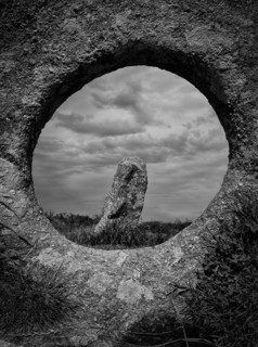 Megalithic formation Mên-an-tol, Lochstein, menhir, also Crick Stone or Devil's Eye, Morvah,