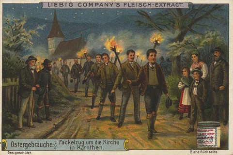 Picture series Easter traditions, torchlight procession around a church in Carinthia during Easter