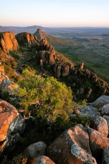 View of the Valley of Desolation at sunset, eroded rock needles from Dolorit, Camdeboo National