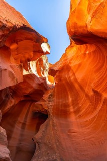 Antelope canyon slot canyon showing its unique and colorful sandstone formations and textures,