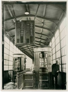 Friedrichstr. railway station, Berlin, first illuminated train terminator, tickets, public