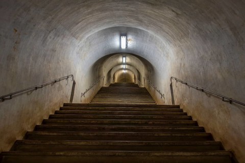 Underground stairway, tunnel at Fort Eben-Emael, Belgian WW2 fortress neutralized by German