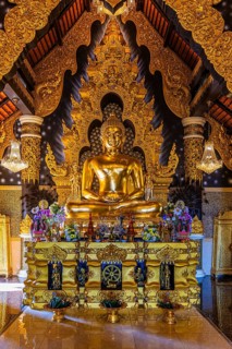 Public gilded prayer hall, viharn, Buddhist temple complex Wat Phra That Don Phra Chan, near