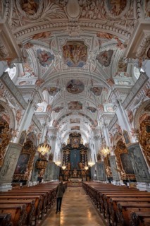 Interior of the parish church of the Assumption of Mary, on the left and right are fasting hangings