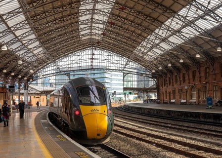 GWR British Rail Class 800 Inter City Express train arriving at platform, Temple Meads railway