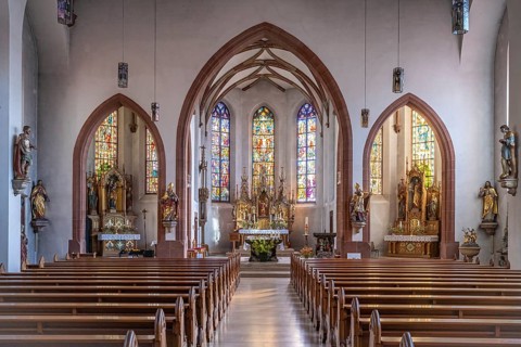 Interior of St. Martin Catholic Church in Sankt Martin Southern Wine Route, Rhineland-Palatinate,