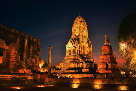 Wat Ratchaburana ancient temple in Ayutthaya Historical Park, Thailand .Towering central prang and