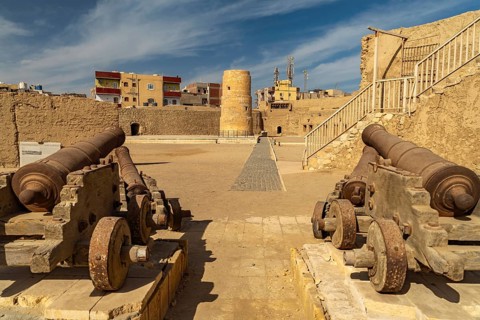 Cannons in the courtyard of Sultan Selim's Ottoman fort in Al-Qusair or El Quseir, Egypt