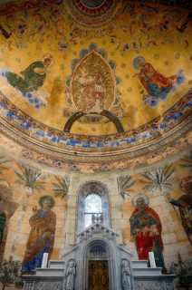 Interior view of choir room, ceiling fresco, altar, St. John's Church, also St. John's Church,