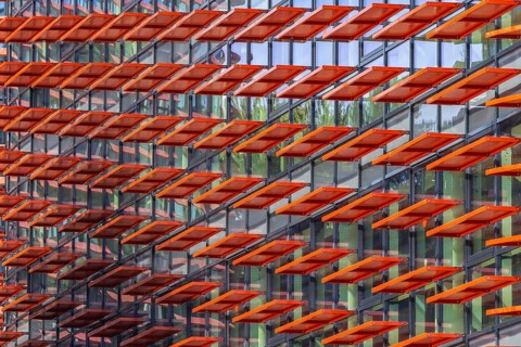Facade of a modern building, Europviertel, Strasbourg, Alsace, France