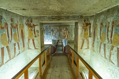 Reliefs in the ancient Egyptian tomb of Tausret and Sethnacht in the Valley of the Kings near